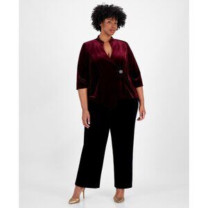 Alex Evenings Plus Size 1X Velvet Beaded-Button 3/4-Sleeve Top Wine Red MSRP$149